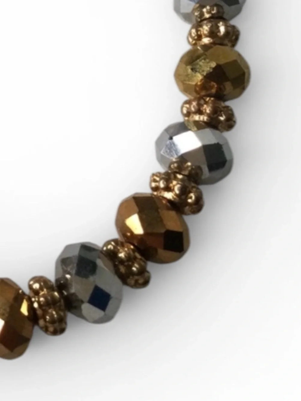Handmade Faceted Beaded Stretch Bracelet - Metallic Silver, Gold & Copper - Picture 7 of 10